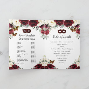 Bourgogne Ivoor Bloemen Goud Quinceañera Masquerad Programma