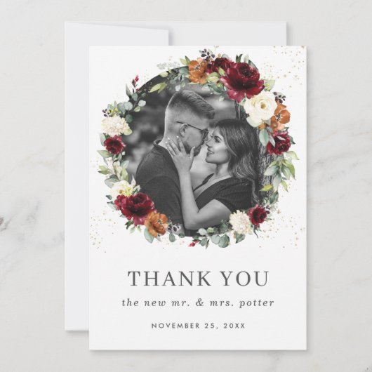 Bourgogne Ivoor Burnt Sinaasappel Bloemen krans Fo Bedankkaart (Voorkant)