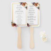 Bourgogne Ivoor Burnt Sinaasappel Bloemen Trouwpro Handwaaier (Voorkant en achterkant)