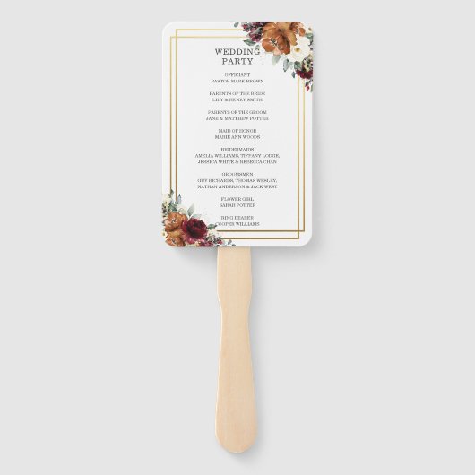 Bourgogne Ivoor Burnt Sinaasappel Bloemen Trouwpro Handwaaier (Achterkant)