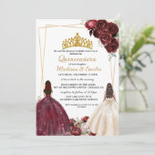 Bourgogne & Ivoor Butterfly Twin Quinceanera Kaart (Staand voorkant)