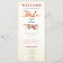 Bourgogne & Ivoor Elegante Bloemen Programmakaart