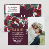 Bourgogne Ivoor Floral Arrangement Gold Save Date Briefkaart (Voorkant / Achterkant)