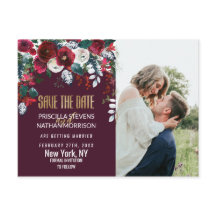 Bourgogne Ivoor Floral Arrangement Gold Save Date