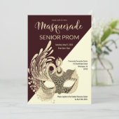 Bourgogne Ivoor Goud Glitter Masquerade Prom Kaart (Staand voorkant)