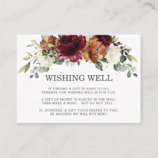 Bourgogne Ivoor Sinaasappel Bloemen Bruiloft Wishi Informatiekaartje (Voorkant)