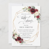 Bourgogne Ivoor Witte Bloemen Baby shower geometri Kaart (Voorkant)