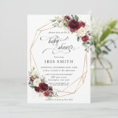 Bourgogne Ivoor Witte Bloemen Baby shower geometri Kaart (Staand voorkant)