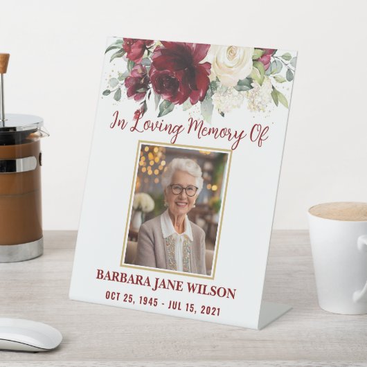 Bourgogne Ivoor Witte Bloemen Foto Begrafenismonum Reclamebord Met Voetstuk (Insitu)