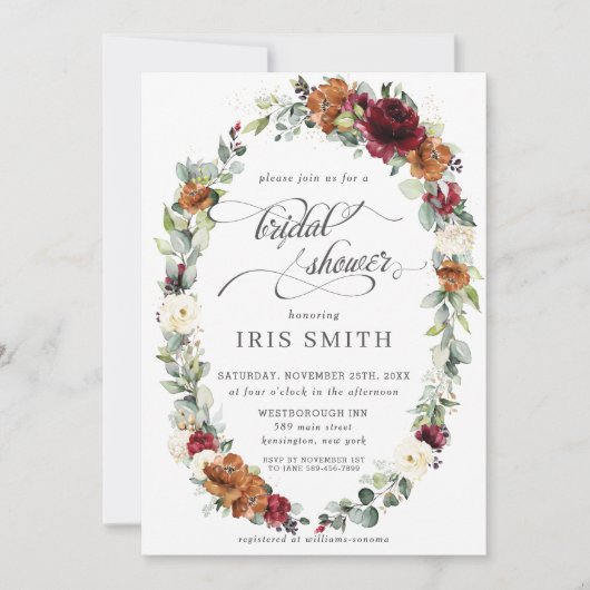 Bourgogne Ivory Rust Bloemenkrans Vrijgezellenfees Kaart (Voorkant)