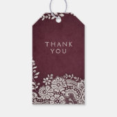 Bourgogne  kant rustieke bruiloft dank u cadeaulabel (Voorkant)