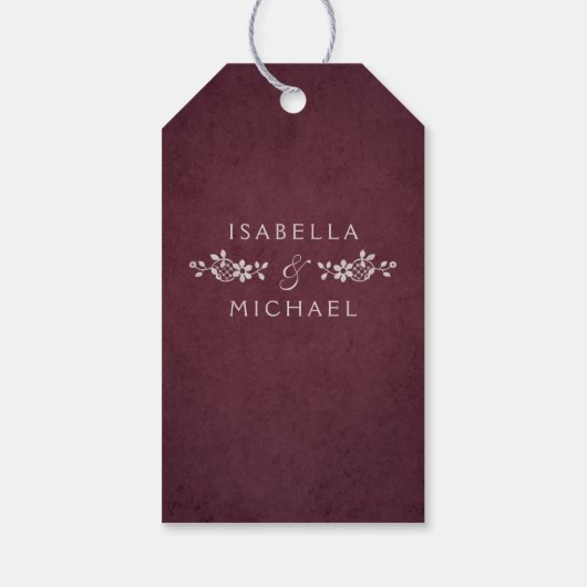 Bourgogne  kant rustieke bruiloft dank u cadeaulabel (Achterkant)