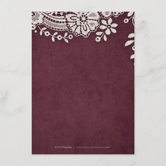 Bourgogne kant rustieke bruiloft details kaart (Achterkant)