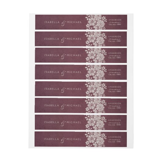 Bourgogne  kant rustieke bruiloft monogram (Vel)