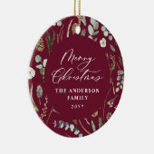Bourgogne Kerstmis minimale elegante botanische fo Keramisch Ornament (Rechts)