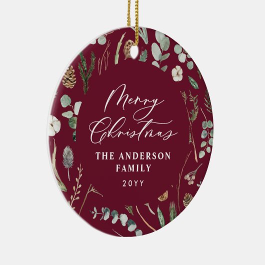 Bourgogne Kerstmis minimale elegante botanische fo Keramisch Ornament (Rechts)