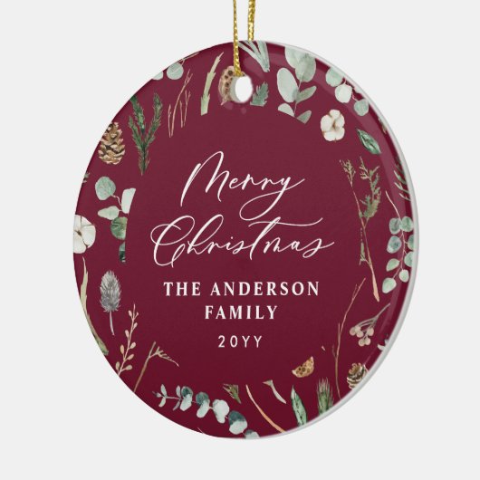Bourgogne Kerstmis minimale elegante botanische fo Keramisch Ornament (Links)
