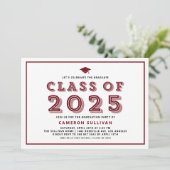 Bourgogne Klasse van 2025 Pet Retro Afstuderen Kaart (Staand voorkant)