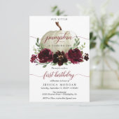 Bourgogne kleine pompoen eerste verjaardag uitnodi kaart (Staand voorkant)