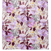 Bourgogne laat Paarse bloemenpatroon achter Douchegordijn (Voorkant)