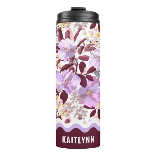 Bourgogne laat Paarse bloemmotief gepersonaliseerd Thermosbeker (Voorkant)