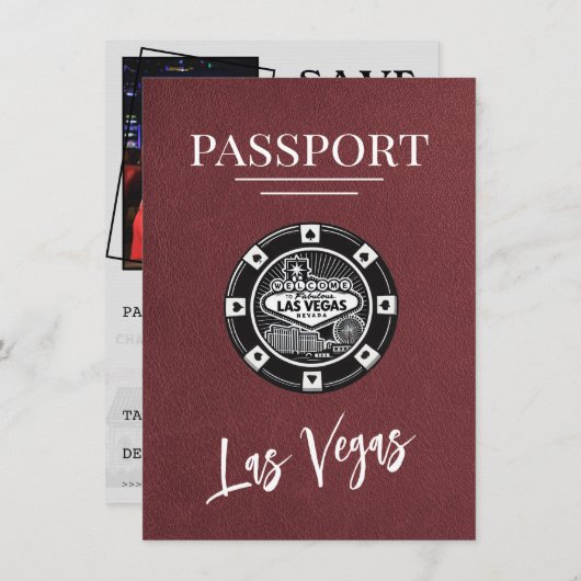 Bourgogne Las Vegas Passport Bewaar de datum Save The Date (Voorkant / Achterkant)