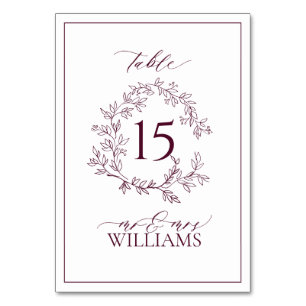 Bourgogne Leafy Crest Monogram Floral Wedding Kaart