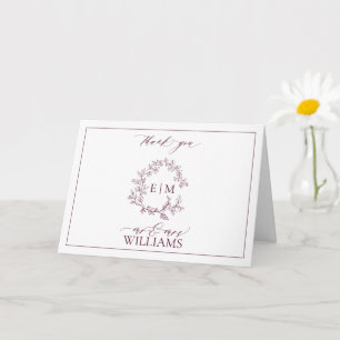 Bourgogne Leafy Crest Monogram Foto Bedankt Kaart