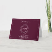 Bourgogne Leafy Crest Monogram Foto Bedankt Kaart (Voorkant)