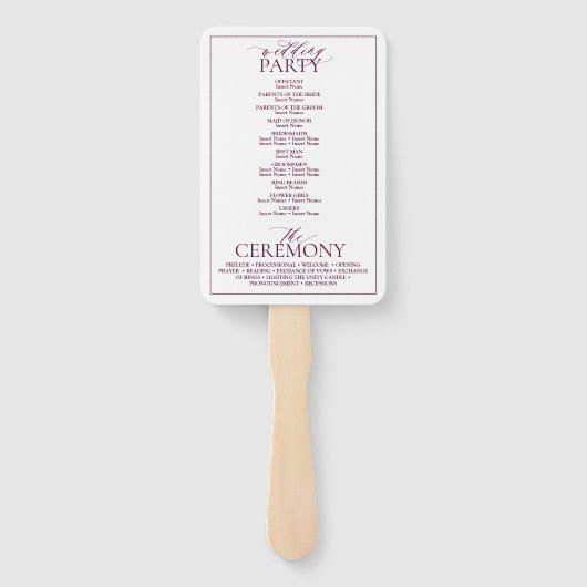 Bourgogne Leafy Crest Monogram Huwelijksprogramma Handwaaier (Achterkant)