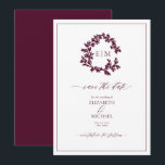Bourgogne Leafy Crest Monogram Save the Date Kaart<br><div class="desc">Tijdloos. ophisticeerd. Totaal onvergetelijk. Deze Bourgondische Bladdermantel Monogram Save the Date is de perfecte introductie tot uw huwelijksfeest. Met zijn verfijnde botanische kransmonogram, elegante script en diepe Bourgondische accenten roept dit ontwerp een gevoel van klassieke romance en moeiteloze luxe op. Een onberispelijke keuze voor wijngaardbruiloften, historische landgoederen of officiële zaken...</div>