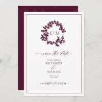 Bourgogne Leafy Crest Monogram Save the Date