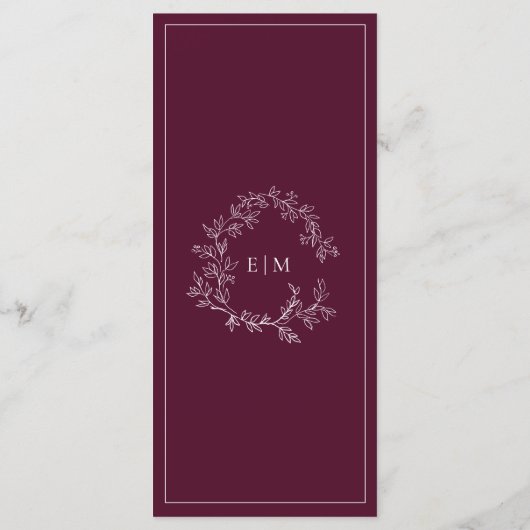 Bourgogne Leafy Crest Monogram Trouwmenu Menu (Achterkant)