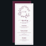 Bourgogne Leafy Crest Monogram Trouwmenu Menu<br><div class="desc">Ondergewaardeerde elegantie ontmoet tijdloos design met dit Bourgondische Monogram Wedding Menu, ontworpen voor koppels die verfijnde eenvoud waarderen. Met een delicate handgetekende kam en vloeiend script, vormt dit menu een perfecte aanvulling op een verfijnde trouwtafel - ideaal voor wijngaardrecepties, intieme tuinaangelegenheden of grote balzaalvieringen. Ontworpen voor naadloze coördinatie met bijpassende...</div>