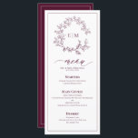 Bourgogne Leafy Crest Monogram Trouwmenu Menu<br><div class="desc">Ondergewaardeerde elegantie ontmoet tijdloos design met dit Bourgondische Monogram Wedding Menu, ontworpen voor koppels die verfijnde eenvoud waarderen. Met een delicate handgetekende kam en vloeiend script, vormt dit menu een perfecte aanvulling op een verfijnde trouwtafel - ideaal voor wijngaardrecepties, intieme tuinaangelegenheden of grote balzaalvieringen. Ontworpen voor naadloze coördinatie met bijpassende...</div>