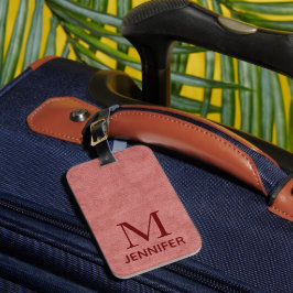 Bourgogne lederen gestructureerde monogram naam bagagelabel