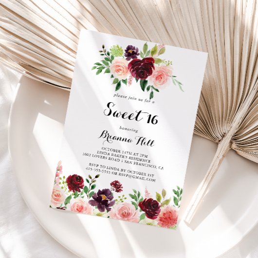 Bourgogne lente bloemenzoet 16 verjaardagsfeestje kaart