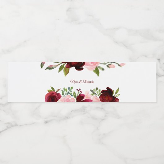 Bourgogne lente Elegant Bloemen Water Flesje Label Waterfles Etiket (Enkel label)