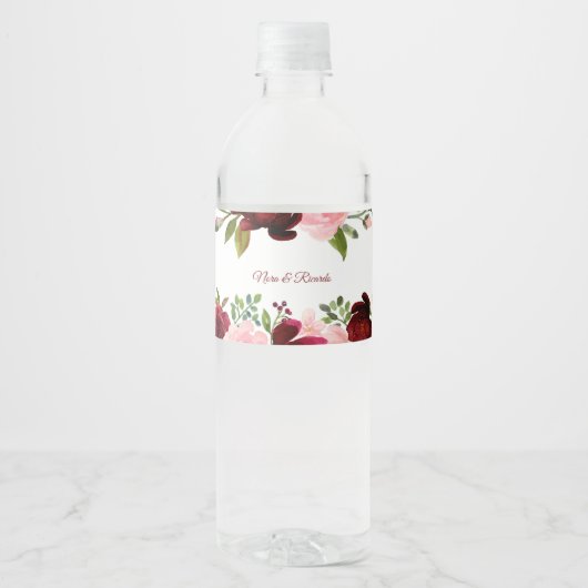 Bourgogne lente Elegant Bloemen Water Flesje Label Waterfles Etiket (Voorkant)