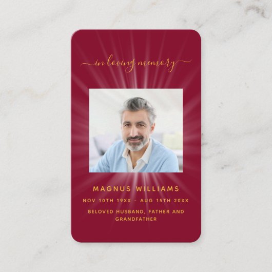 Bourgogne lichte foto begrafenis gebedskaart visitekaartje (Voorkant)