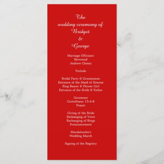 Bourgogne + lichtrood menu & programma trouwkaart (Achterkant)