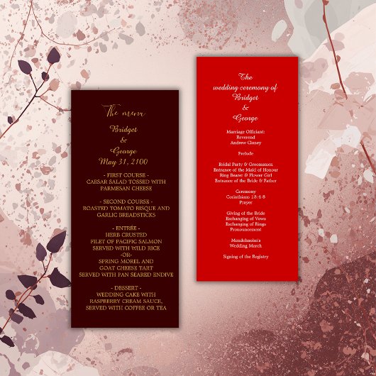 Bourgogne + lichtrood menu & programma trouwkaart