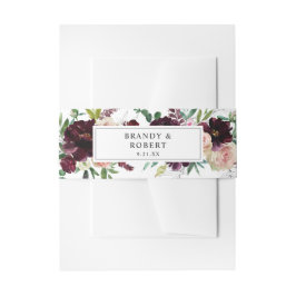 Bourgogne & Lichtroze Blush Bloemen 3 Uitnodigingen Wikkel