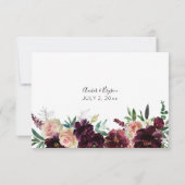 Bourgogne & Lichtroze Blush Bloemen Geen Maaltijd RSVP Kaartje (Achterkant)