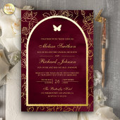Bourgogne Line Art Arch Butterfly Wedding Gold Folie Uitnodiging