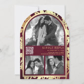 Bourgogne Line Art Gold Arch Butterfly Wedding Kaart (Achterkant)