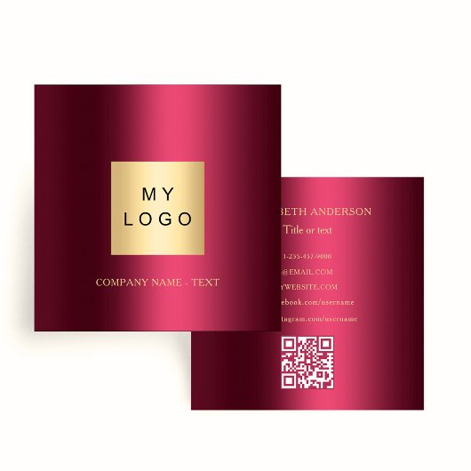 Bourgogne logo QR code social media icons premium Vierkante Visitekaartje