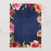 Bourgogne Marine Blauw Bloemen Bruiloft Menu (Achterkant)