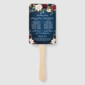Bourgogne Marine Blauw Blush Bloemen Bruiloft Prog Handwaaier (Achterkant)