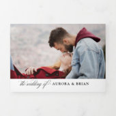 Bourgogne Marine Blauw Blush Bloemen Foto Bruiloft Drieluik Aankondiging (Cover)